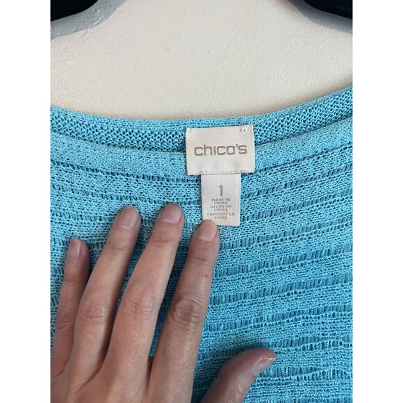 Chicos Aqua Blue Cold Shoulder Short Sleeve Fringe Shirt Womens 1 - Picture 7 of 8